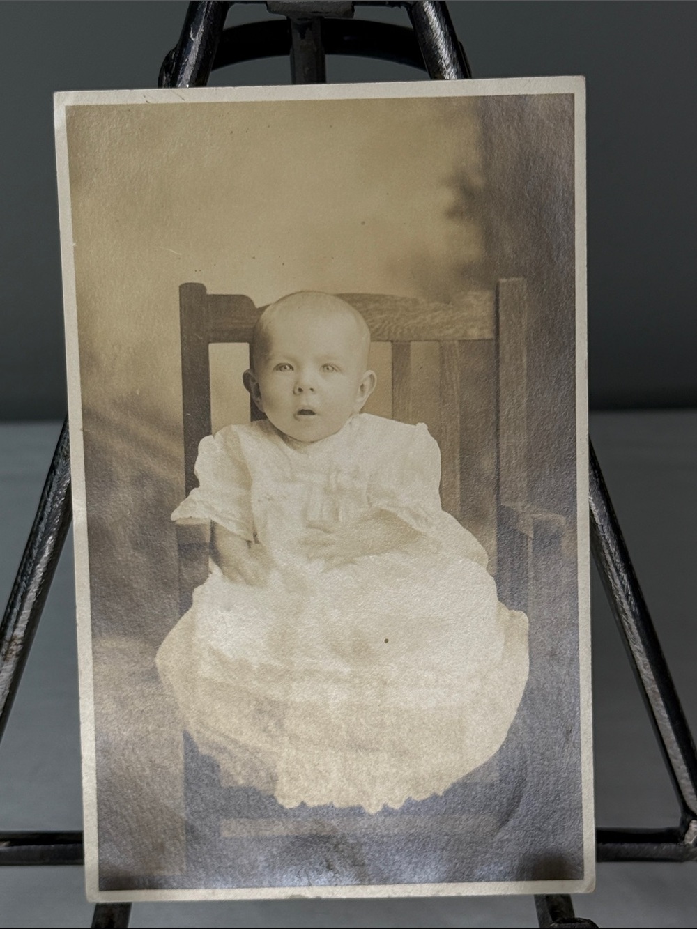 Antique RPPC Baby Portrait Postcard Real Photo Infant White Gown c. 1905-1918